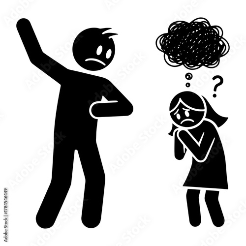 Stick figure depicting domestic violence a man threatening a woman vector illustration for social issues and relationship problems