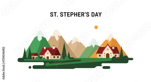 Scenic Mountain Village Celebration with Cozy Homes and Lush Greenery