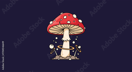 Enchanting pixel art scene featuring a magical mushroom with tiny figures in an ethereal forest.