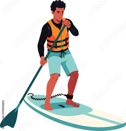 Man paddle boarding vector illustration summer water sport activity eps silhouette