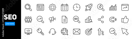 Linear set of SEO icons. Collection of SEO symbols. Vector