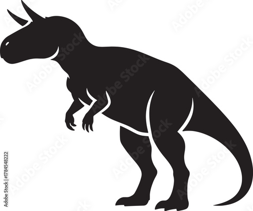 Silhouette of a fierce carnotaurus dinosaur with prominent horns and a powerful build on a white background