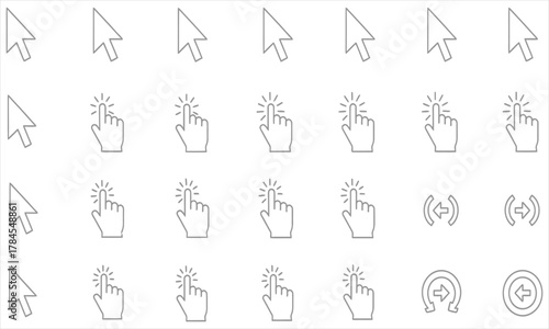 Set of Cursor Icons Arrow, Hand Pointer, Selection Symbols for UI/UX Design