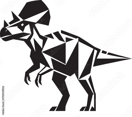 Geometric dinosaur silhouette vector art featuring a triceratops in a modern low poly style