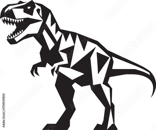 Geometric style tyrannosaurus rex dinosaur silhouette with sharp teeth and fierce expression