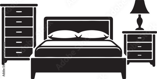 Set of Bedroom Interior Furniture Vector Illustration in Silhouette Style Isolated on Transparent Background Design Concept