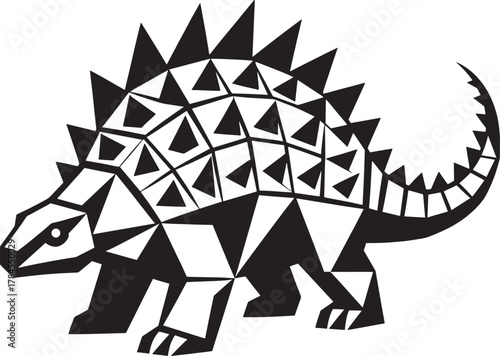 Stylized geometric ankylosaurus dinosaur illustration with sharp triangular spikes and patterned armor
