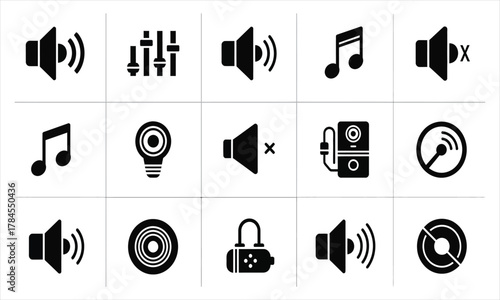 Collection of Modern Audio Sound Volume Icons for Design