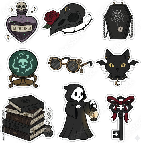 Dark Witchcraft and Gothic Halloween Sticker Set