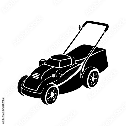 Black and White Lawn Mower Icon Vector Glyph for Gardening and Grass Cutting