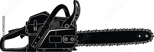 Chainsaw vector illustration black and white power tool cutting equipment eps silhouette