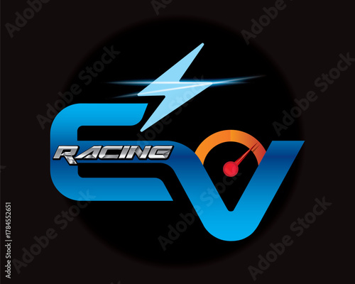 Concept logo EV Racing design for creative inspire, template vector