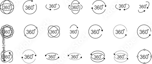 360 Degrees Icon. 360 degrees vector icon set. Rotate symbol
