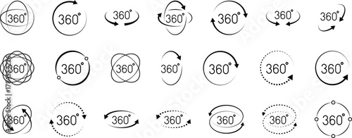 360 Degrees Icon. 360 degrees vector icon set. Rotate symbol