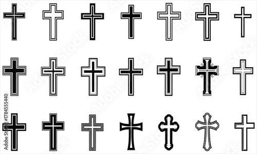 Collection of Various Cross Symbols in Black and White, Suitable for Religious, Spiritual, or Symbolic Design