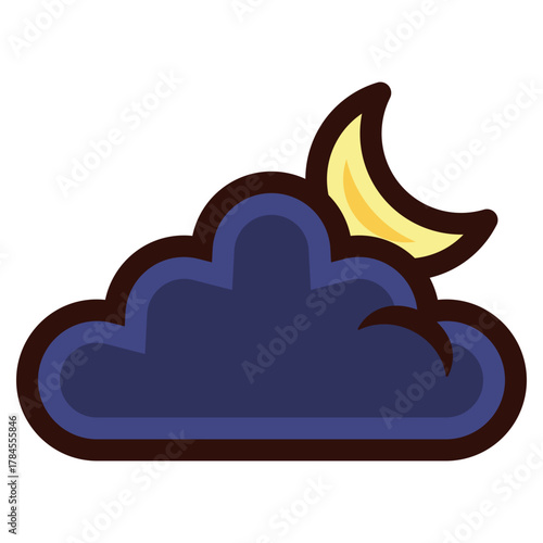 dark cloud with crescent moon icon illustration