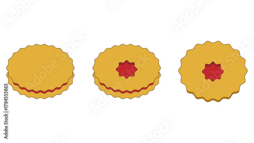 a set of three wavy cookies with jam