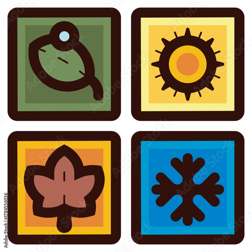 four seasons spring summer fall and winter icon illustration