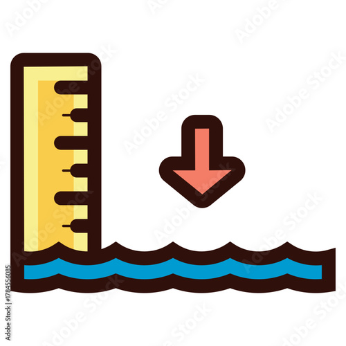 low tide sea with gauge icon illustration