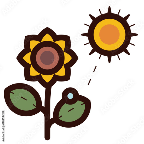 sunflower plant with sunshine icon illustration