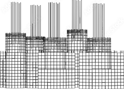 Concrete column rebar cage icon vector—vertical and horizontal reinforcement grid for structural engineering and construction design visuals