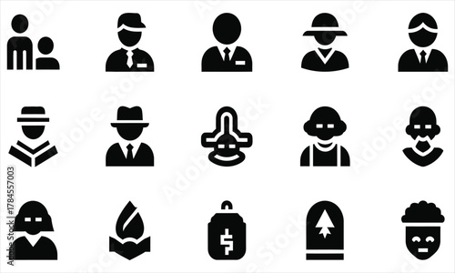 Comprehensive Set of People Icons Representing Various Roles and Demographics for Modern Digital Interface Design and User Profile Management Systems