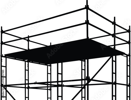 Scaffolding icon vector—construction framework with ladders, platform, and braces for architectural, engineering, and safety design visuals