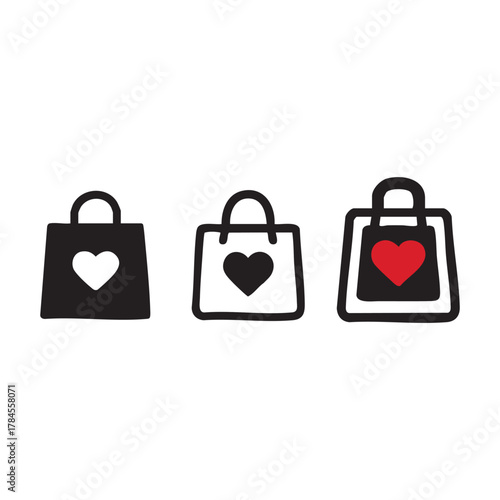 Vector Shopping bag with heart different style icon