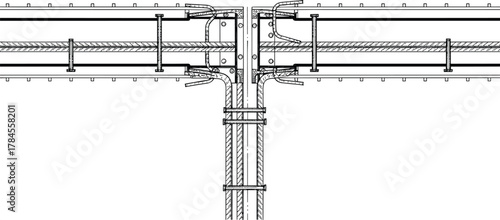 T-junction piping icon vector—cross-sectional view with insulation, bolts, flanges, and structural reinforcement for engineering design visuals 