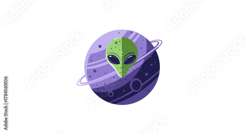 Alien head in front of a planet with rings.