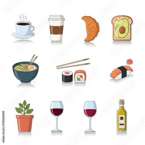 Assortment of Delicious Food and Beverages.