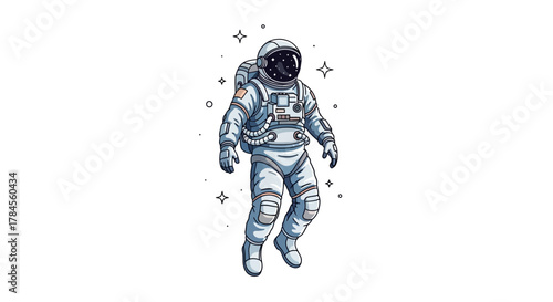 Astronaut floating in space with stars around him.