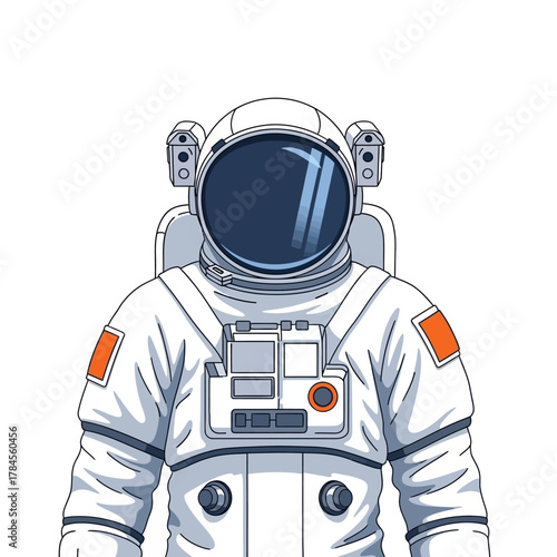 Astronaut in a white spacesuit front view.
