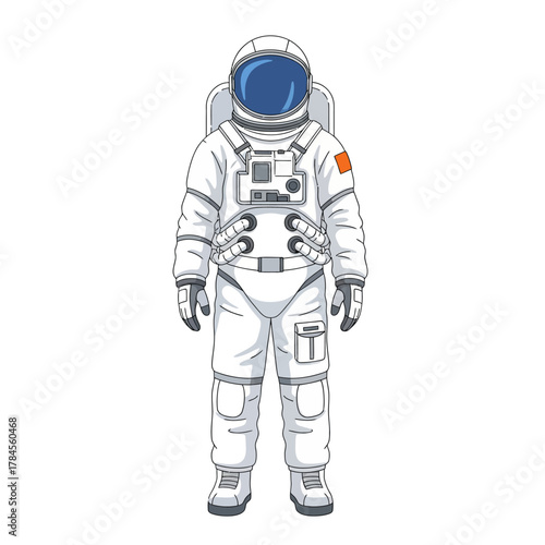 Astronaut in a White Spacesuit Standing Ready for Space Exploration.