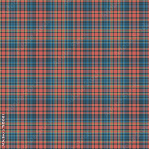 Seamless red,brown,green, lemon,teal and black plaid twill check pattern for fabric design.