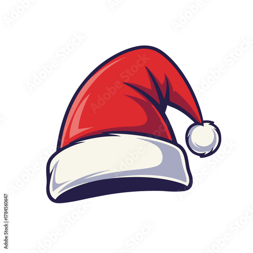 Red Santa hat cartoon design representing Christmas festive spirit winter season joy celebration and cheerful holiday accessory illustration for decoration
