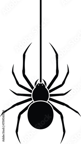 Black spider hanging from string vector halloween spider web graphic eps silhouette