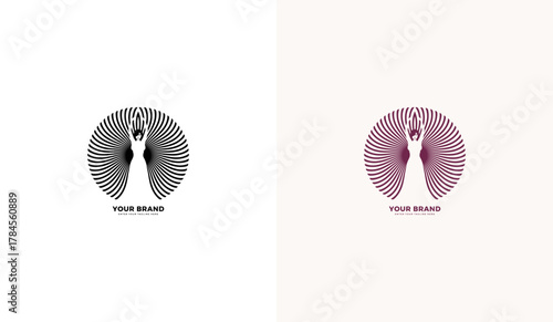 Female beauty ray logo, shining woman silhouette icon, vector illustration