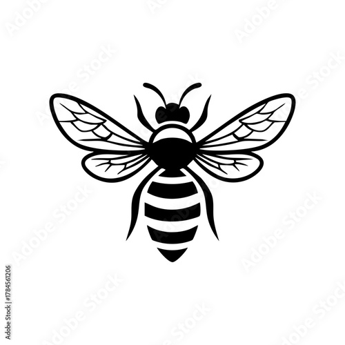 Stylized black bee design representing nature, productivity, teamwork, and environmental balance, suitable for logos or eco projects.