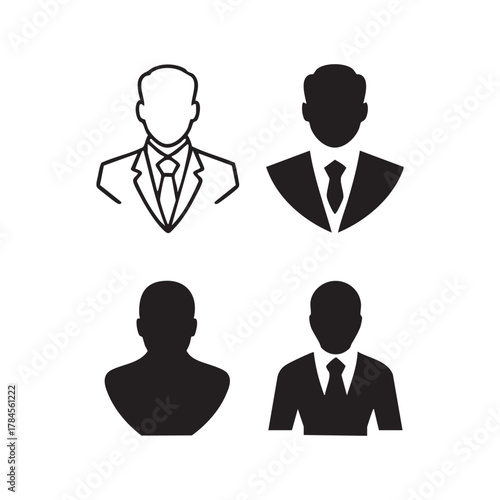 Vector Businessman person icon. Line, glyph and filled outline human silhouette outline and filled sign. Symbol, logo illustration. Different style icons set.