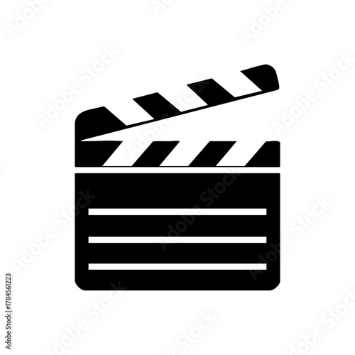 Film clapperboard in bold black design representing cinema, filmmaking, and video production.