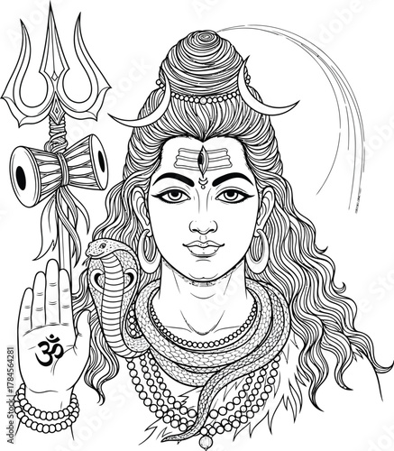 Lord shiva drawing line art hindu god mahadev shankar bholenath illustration eps silhouette