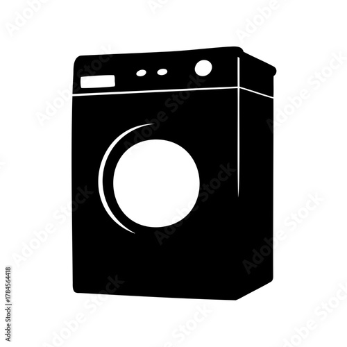 Frontloading washing machine solid black vector silhouette graphic illustration style