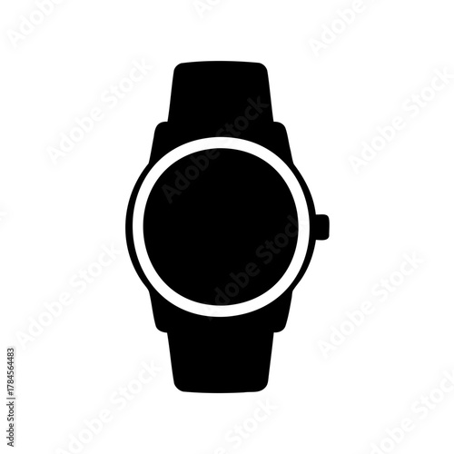 Black and white vector graphic of a wrist watch symbol icon