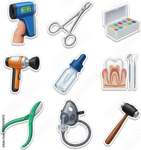 Essential Medical and Healthcare Equipment 3D Stickers
