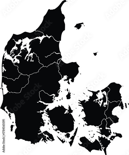 Denmark map vector illustration black and white outline geography art eps silhouette