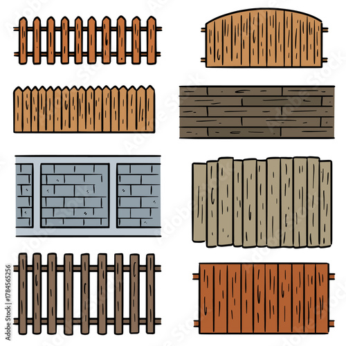 vector set of fence cartoon
