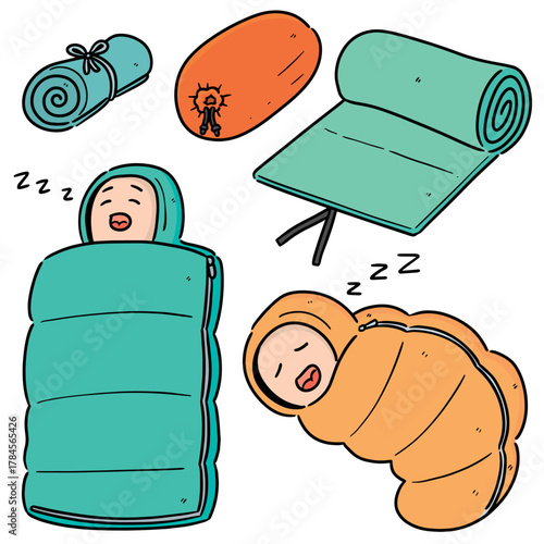 vector set of sleeping bag