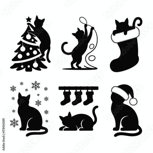 Cat Christmas Fun Silhouette Vector Pack