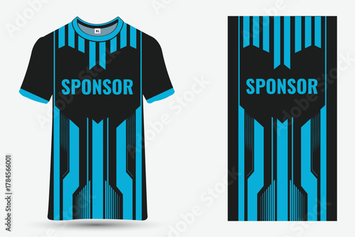 Modern soccer jersey design with sponsor logo and vertical stripes